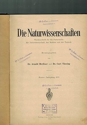 Bild des Verkufers fr Die Naturwissenschaften 1.Jahrgang 1913 zum Verkauf von Clivia Mueller