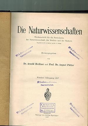 Bild des Verkufers fr Die Naturwissenschaften 5.Jahrgang 1917 zum Verkauf von Clivia Mueller