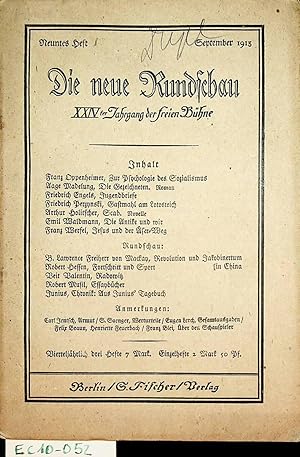 Bild des Verkufers fr Die neue Rundschau XXIV. Jahrgang der freien Bhne 9. Heft SEPTEMBER 1913 zum Verkauf von ANTIQUARIAT.WIEN Fine Books & Prints