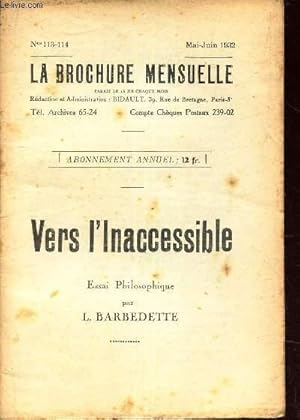 Immagine del venditore per VERS L'INACCESSIBLE - ESSAI PHILOSOPHIQUE / N113-114 - MAI-JUIN 1932. venduto da Le-Livre