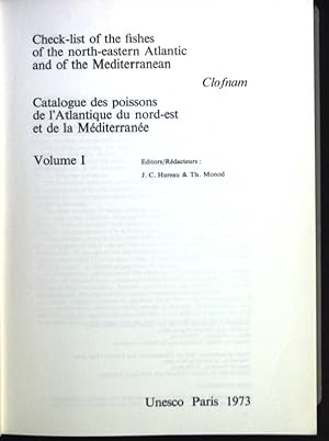 Check-List of the fishes of the north-eastern Atlantic and of the Mediterranean, Volume 1