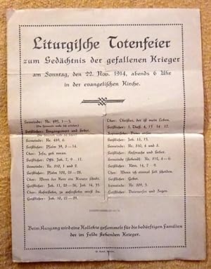 Programm / Flugblatt "Liturgische Totenfeier zum Gedächtnis der gefallenen Krieger am Sonntag den...