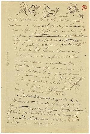 Image du vendeur pour Manuscrit autographe en Franais et en Latin, compos de quatre pages (deux feuilles recto-verso, environ 30 x 20 cm) avec des esquisses signes TLautrec en bas de la deuxime feuille; estampill avec le monogramme de l'artiste HTL (Lugt 1338) au verso de la premire feuille. Le Comit Toulouse-Lautrec a confirm l'authenticit de cette oeuvre. mis en vente par Kotte Autographs GmbH