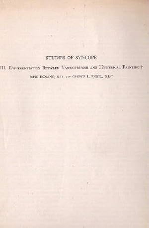 Image du vendeur pour Studies of Syncope. II. Differentiation between Vasodepressor and Hysterical Fainting. mis en vente par Antiquariat Heinz Tessin