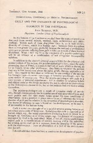 Immagine del venditore per Guilt and the Dynamics of Psychological Disorder in the Individual. venduto da Antiquariat Heinz Tessin