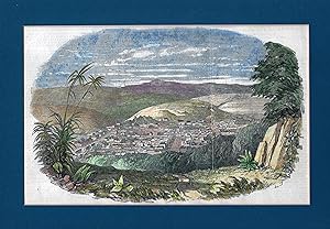 Bild des Verkufers fr Graham's Town, the capital of the Eastern Province of the Cape Colony [Hand-coloured woodcut from 'The Illustrated London News' of March 22, 1851] zum Verkauf von Christison Rare Books, IOBA SABDA