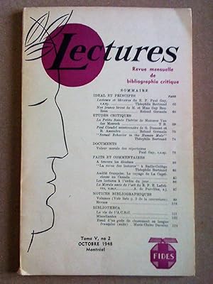 Lectures, revue mensuelle de bibliographie critique, tome V, no 2, octobre 1948
