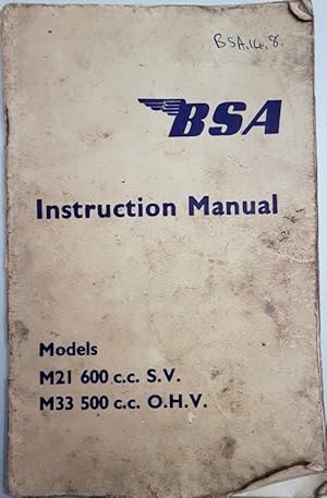 Imagen del vendedor de BSA Instruction Manual M21 600cc S.V. - M33 500cc O.H.V. a la venta por Hedgerow Books est.1989