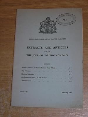 Bild des Verkufers fr Honourable Company Of Master Mariners Extracts & Articles From The Journal Of The Company February 1963 zum Verkauf von Neo Books