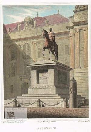 Bild des Verkufers fr Joseph II. Reiterstandbild auf dem Josefsplatz vor der Hofburg in Wien. Altkolorierter Stahlstich von Wagner nach Schwarz um 1862 zum Verkauf von historicArt Antiquariat & Kunsthandlung