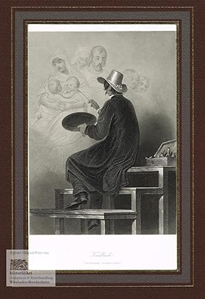 Immagine del venditore per Kaulbach. Auf einem Gerst sitzend und die "Zerstrung Jerusalems" malend. Stahlstich von A.H. Payne um 1850 venduto da historicArt Antiquariat & Kunsthandlung