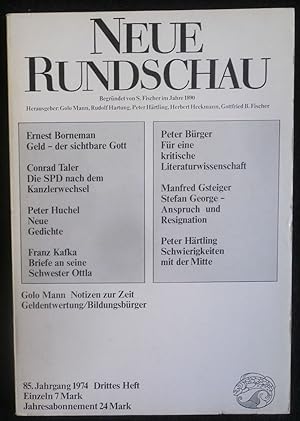 Imagen del vendedor de Neue Rundschau 85. Jahrgang 1974 ; Drittes Heft a la venta por ANTIQUARIAT Franke BRUDDENBOOKS