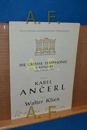 Autogramm von Walter Klien / Signiert auf Die Grosse Symphonie 3. Konzert Freitag 8. November