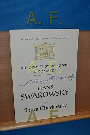 Autogramm von Shura Cherkassky / Signiert auf Die Grosse Symphonie 4. Konzert Freitag 5. Jänner