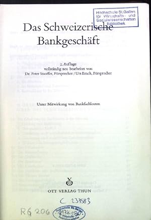 Seller image for Das schweizerische Bankgeschft. for sale by books4less (Versandantiquariat Petra Gros GmbH & Co. KG)