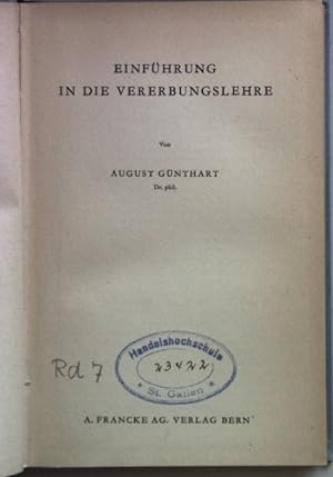 Bild des Verkufers fr Einfhrung in die Vererbungslehre. zum Verkauf von books4less (Versandantiquariat Petra Gros GmbH & Co. KG)