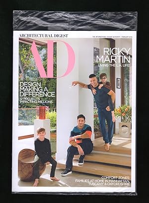 Architectural Digest - February, 2018. In Original Shipping Bag. Ricky Martin Living L.A. Life; M...