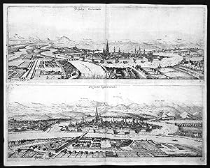 "Prospectus occidentalis / Prospectus sepentrionalis" - Wien Gesamtansicht Donau Ansicht Kupferstich