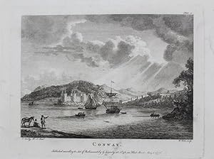 Original Antique Engraving Illustrating a View of 'Conway' By Paul Sandby. Titled and Dated 1778