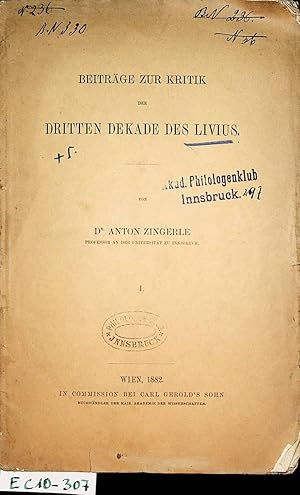 Beiträge zur Kritik der dritten Dekade des Livius. (= Sonderdruck Aus: Sitzungsberichte der phil....