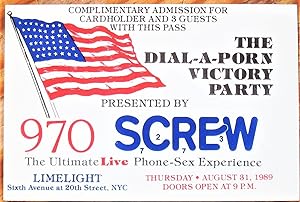 The Dial-a-Porn Victory Party. Complimentary Admission Card