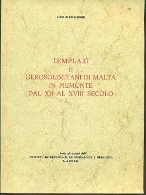 Bild des Verkufers fr templari e gerosolimitani di malta in piemonte zum Verkauf von Librodifaccia
