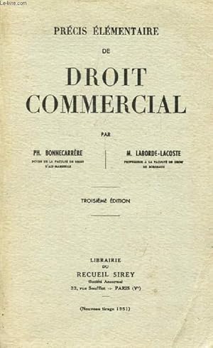 Seller image for PRECIS ELEMENTAIRE DE DROIT COMMERCIAL for sale by Le-Livre