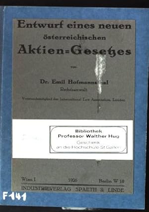 Bild des Verkufers fr Entwurf eines neuen sterreichischen Aktien-Gesetzes zum Verkauf von books4less (Versandantiquariat Petra Gros GmbH & Co. KG)