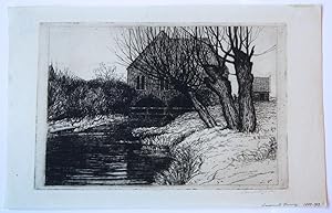 [Modern print, etching] Landscape with farm house by a canal, published before 1913.