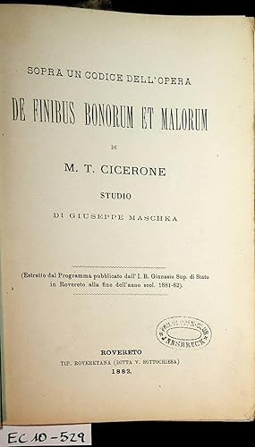 Sopra un codice dell opera : Da finibus bonorum et Malorum di M. R. Cicerone