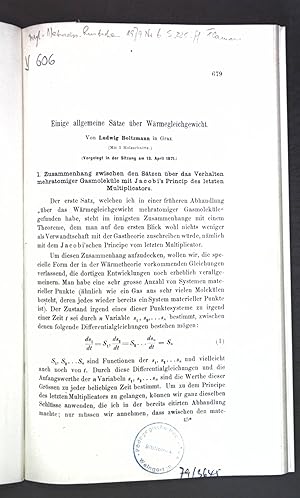 Bild des Verkufers fr Einige allgemeine Stze ber Wrmegleichgewicht; Sonderdruck aus: keine Angabe; zum Verkauf von books4less (Versandantiquariat Petra Gros GmbH & Co. KG)