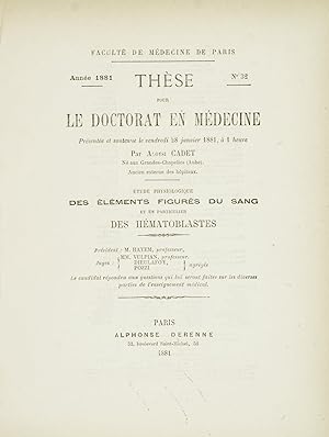 Étude physiologique des éléments figurés du sang et en particulier des hématoblastes. Thèse pour ...