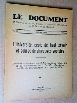 Seller image for L'universit, cole de haut savoir et sources de directives sociales for sale by Claudine Bouvier