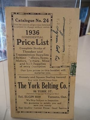 The York Belting Company [Toronto] Catalogue No. 24, 1936 Confidential Price List