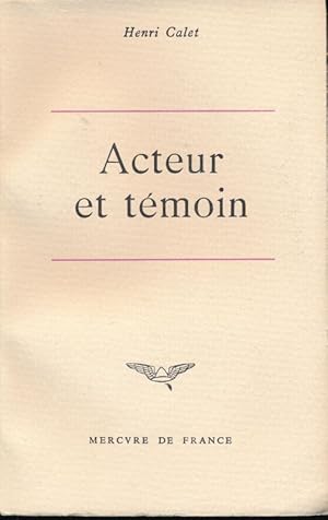 Image du vendeur pour Acteur et tmoin mis en vente par LIBRAIRIE GIL-ARTGIL SARL