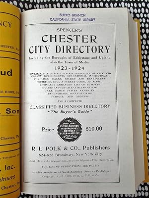 1923 CHESTER & VICINITY Pennsylvania CITY DIRECTORY including Boroughs of Eddystone and Upland w/...