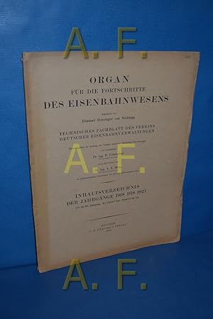 Bild des Verkufers fr Organ fr die Fortschritte des Eisenbahnwesens / Technisches Fachblatt des Vereins Deutscher Eisenbahnverwaltungen zum Verkauf von Antiquarische Fundgrube e.U.