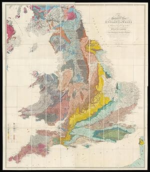 Seller image for A Physical and Geological Map of England and Wales By G.B. Greenough Esq. F.R.S. (on the basis of the original Map of William Smith 1815) Revised and Improved under the Superintendence of a Committee of the Geological Society of London, from the maps of the Geological Survey of Great Britain, 1836-63 and the Maps and Documents contributed by Sir R. I. Murchison, Professor Phillips, Joseph Prestwich, R. Godwin Austen, and others. [together with]: Memoir of a Geological Map of England, to which is added, an Alphabetical Index to the Hills, and a List of the Hills Arranged according to counties. By George Bellas Greenough F.R.S. for sale by Daniel Crouch Rare Books Ltd