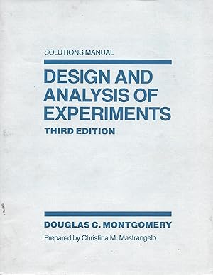 Seller image for Design And Analysis Of Experiments Solutions Manual for sale by Ye Old Bookworm