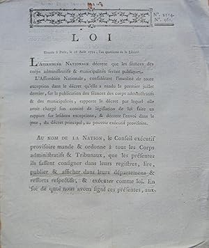 Loi donnée à Paris, le 16 Août 1792, l'an quatrième de la Liberté.