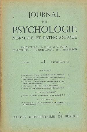 Journal de psychologie normale ed pathologique. 40° année, 1947, n. 1, janvier - mars 1947. Fonda...