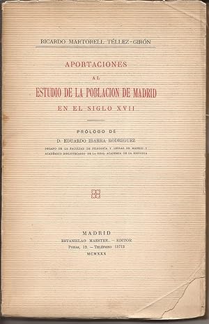 Bild des Verkufers fr Aportaciones al estudio de la poblacin de Madrid en el siglo XVII zum Verkauf von Librera Santa Brbara