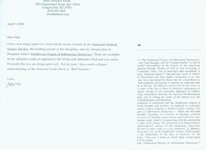 Seller image for TLS Mark Edward Yellin to Herb Yellin. April 2, 2000. RE: Mark Edward Yellin's book review in American Political Science Review. for sale by Wittenborn Art Books
