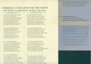Seller image for Unheroic Couplets For the Poets of New Albion. Broadside Number Two: April 8th, 1934. Printed on the Acorn Press in the Thousand Oaks, Berkeley, 1934. One of 121 copies. First Edition. for sale by Wittenborn Art Books