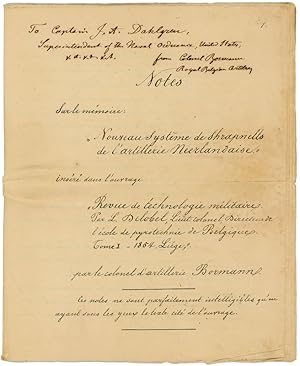 [Printed Manuscript Signed]: Surle mémoire: "Nouveau système de Shrapnells de l'artillerie Neerla...
