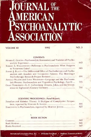 Bild des Verkufers fr Journal of the American Psychoanalytic Association. 1992. Volume 40. No. 3. zum Verkauf von Fundus-Online GbR Borkert Schwarz Zerfa