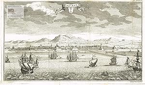 Batavia. Ansicht der Insel Java mit befestigter Hauptstadt und Hafen mit Schiffen der Ostindische...