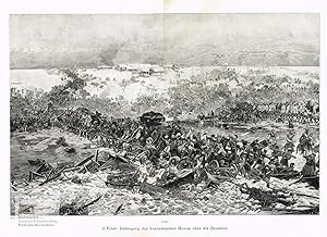 Übergang der französischen Armee über die Berisina beim Marsch Napoleons auf Moskau. Große Xylogr...