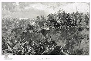 Schlachtengetümmel bei Waterloo. Große Xylographie von Richard Bong nach dem Gemälde von Ulpiano ...