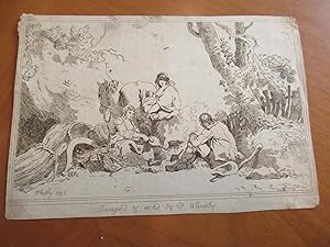 Family In Countryside "Designd & Etchd By F. Wheatley" 1785 (Original Antique Engraving)
